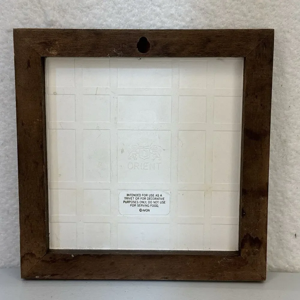 Mimi Vang Olsen Orange Tabby Cat Ceramic Tile Trivet Wood Frame VTG Kitchen Deco
